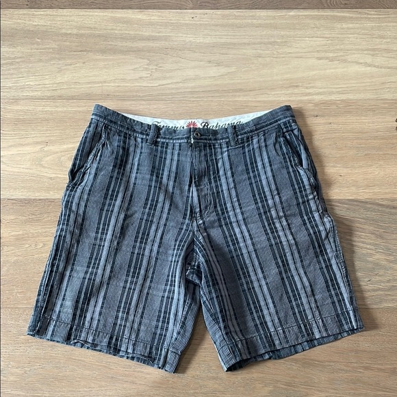 Tommy Bahama Paradise Nation Men’s Silk/Cotton/Linen Bend Gray Plaid Shorts 36 - Picture 1 of 9
